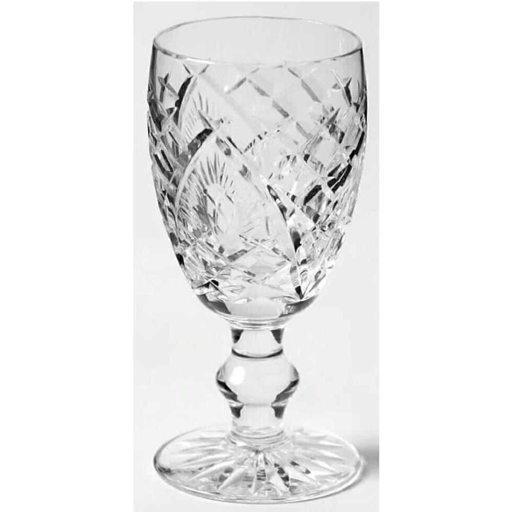 Waterford Crystal 602 Criss Cross Fan Cut Wafer 4.¼" SHERRY STEMS Cordials 5 Pc.